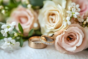 Wedding rings and flowers