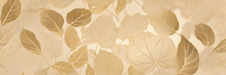 Poster - Golden Leaves Pattern: Elegant Beige and Gold Floral Design 