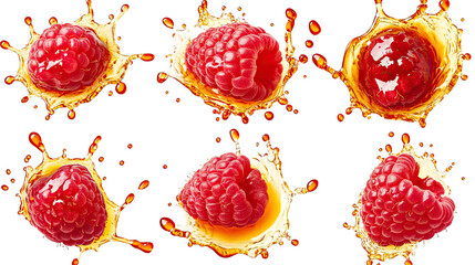 Poster - Vibrant Raspberries in Juice on a Clear Background Generative AI