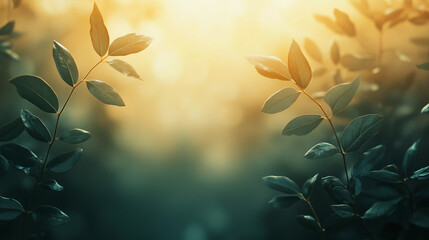 Wall Mural - A close up of two leaves with a blurry background