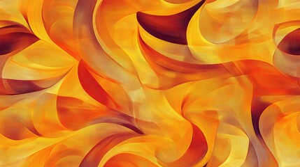 Poster - Seamless ornament featuring luxurious artistic curved patterns in shades of yellow orange and dark red showcasing a transparent effect and blurred style ideal for backgrounds wallpapers and wrappi