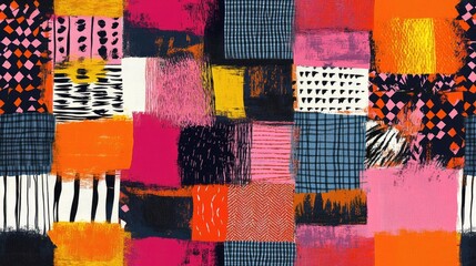 Poster - Artistic ikat collage background featuring a colored plain patchwork weave pattern modern collage checkered texture and geometric plaid illustration suitable for wallpaper tablecloth fabric and gi
