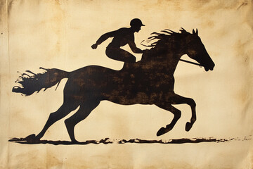 illustrated vintage silhouette of a jockey on their horse