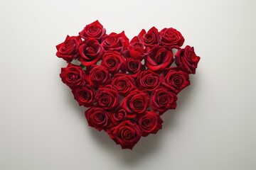 Valentines Day Heart Made of Red Roses Isolated on White Background.