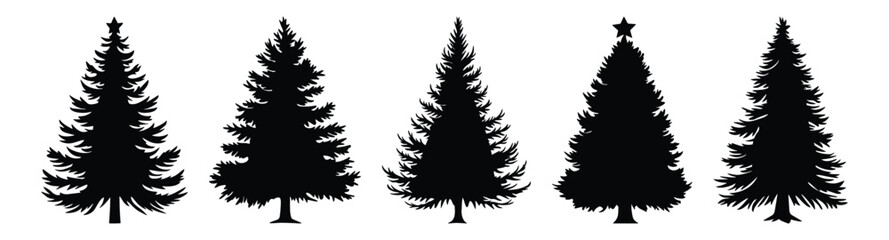 Wall Mural - Xmas silhouette set vector design big pack of tree illustration and icon