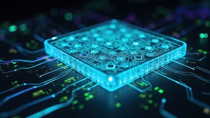 Poster - Futuristic Metal Chip on Circuit Board Design