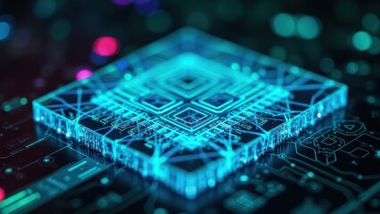 Poster - Futuristic Metal Chip on Digital Circuit Board