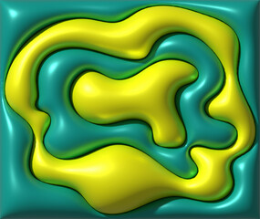 Aufkleber - Abstract image with smooth, wavy shapes with a glossy effect, sense of three-dimensionality and iridescence, 3D rendering illustration