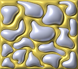 Aufkleber - Yellow background with blue shiny shapes, 3D rendering illustration