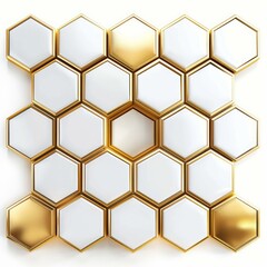 Aufkleber - 3d rendering of a set of white and gold hexagons forming a honeycomb pattern on a white background