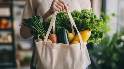 Sustainable Living - Person Holding Reusable Shopping Bag with Fresh Organic Produce