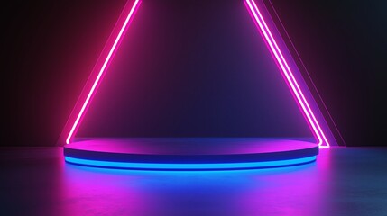 Poster - Modern Product Display: A Platform with Neon Lights