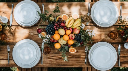 Vibrant Fruit Arrangement on Rustic Wooden Table