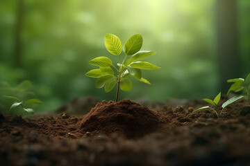 Tree in the forest. Green nature background. Planting concept. Save forests.