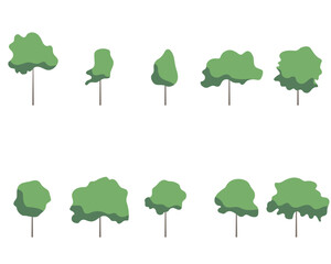 tree line drawing side view graphics trees elements single object outline minimal plant symbol for architecture and landscape design. Vector illustration in stroke fill in white. forest, tropical.