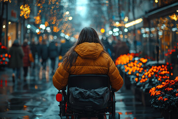 Poster - a woman with a mobility aid participating in a community event, showing active social engagement. co