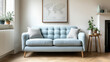 © batzman - Minimalist interior design of modern living room with blue sofa and wall map