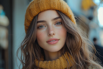 Poster - a person wearing no makeup and natural clothes, confidently walking through the city. concept of sel