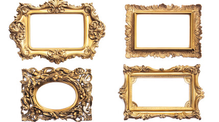 Poster - vintage baroque square gold frames set on a transparent background generative ai
