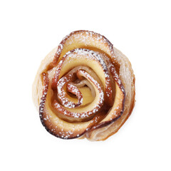 Sticker - Freshly baked apple rose isolated on white, top view. Puff pastry