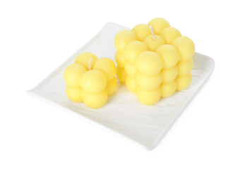 Sticker - Two yellow bubble candles isolated on white