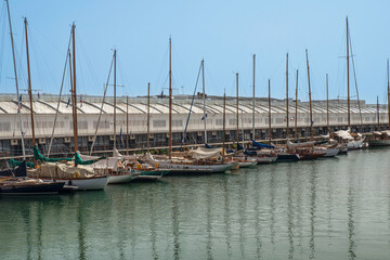 Wall Mural - Sailing boats moored in the port of La Rochelle with the city in the background