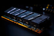 © john - Close-up of Computer RAM (Random Access Memory) module on black background, Generative AI