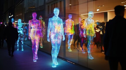 Poster - Holographic Fashion Show on the Street at Night