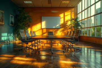Aufkleber - a stock image of an empty boardroom with a projector and chairs, symbolizing business meetings. conc