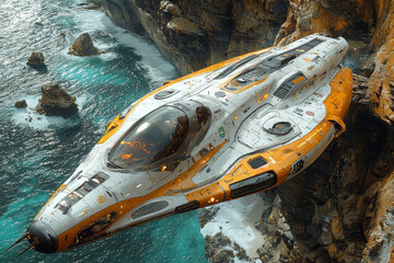 Poster - a spaceship traveling between universes, representing the exploration of the multiverse. concept of 