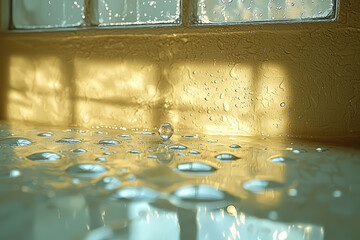 Poster - a single raindrop on a window, symbolizing quiet reflection and introspection. concept of minimalism
