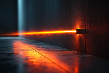 Poster - a single light beam cutting through the darkness, symbolizing focus and clarity. concept of minimali