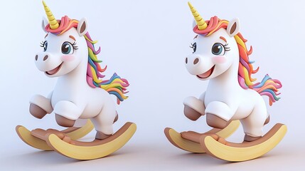 Poster - Colorful Unicorns on Rocking Horses Delighting Children Generative AI