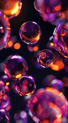 Wall Mural - minimalistic, abstract art of glass spheres melting over black background, color pallete orange and 