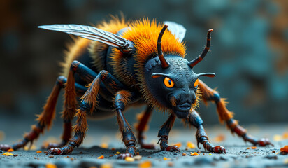 Wall Mural - a bee with yellow eyes and a yellow head and orange eyes.