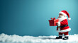 © Galeno - santa opens christmas gift box snowy blue background plenty empty space