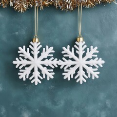 Snowflake ornaments with tinsel, chic holiday decoration