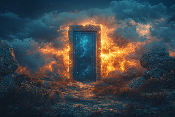 Poster - a doorway that leads to a different universe, representing the possibility of infinite worlds. conce