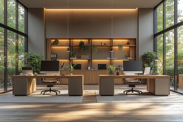 Poster - a clean, professional stock photo of a modern office space with computers and chairs. concept of bus