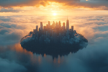 Wall Mural - A city floating in the clouds of a parallel universe, symbolizing the infinite possibilities of alternate realities. Concept of imagination.