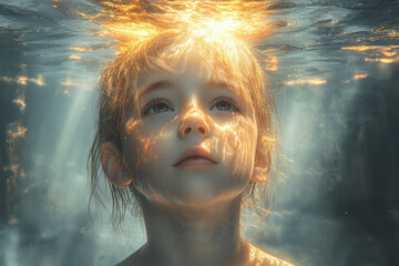 Wall Mural - a child discovering a parallel universe where they live a completely different life, symbolizing the