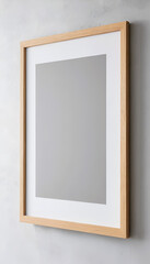 A modern wooden frame mounted on a concrete wall, perfect for a sleek and industrial interior setting.