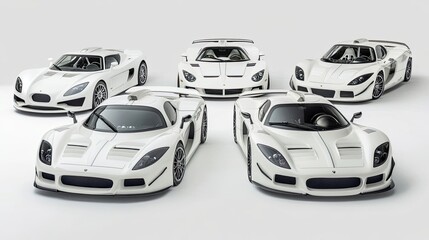 Poster - Collection of Sleek White Sports Cars in a Modern Showroom Setting Generative AI