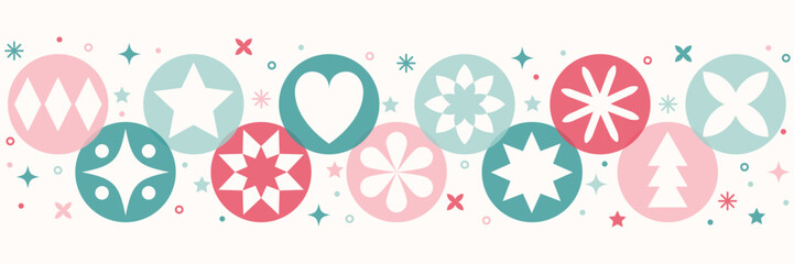 Christmas banner in modern style. Snowflakes and balls. Vector illustration