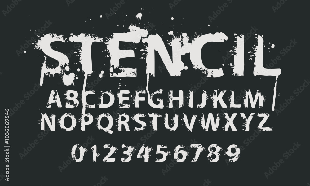 Spot Lettering stencil grunge lettering in abstract letters with spots and drips ...