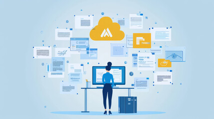 Poster - A document management system (DMS) helps companies go digital. It lets them store, search, and share documents easily, making work more efficient and secure.  Cloud technology makes it even better.