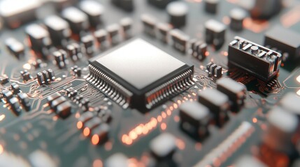 Poster - Close up of a high-tech cip embedded in a circuit board , technology, electronics, microchip, computer, hardware