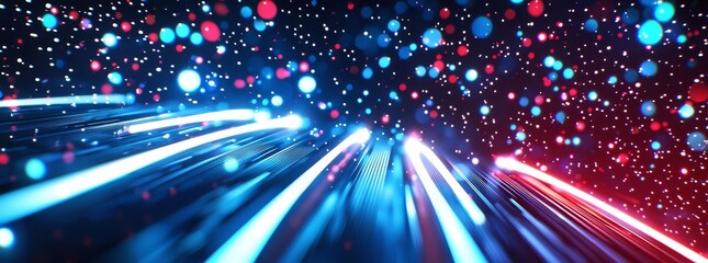 Poster - Background with blue technology with copy space. Abstract data center, server, internet, speed. Futuristic HUD tunnel. Display screens for tech titles and background, headlines. 3D rendering.