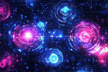 Poster - quantum computer banner design template concept of gravitational wave. deep learning illustration fo