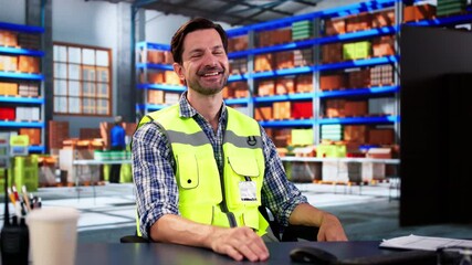 Poster - Happy Engineer At Warehouse Facility